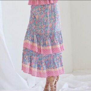 Plenty by Tracy Reese Floral Meadow Tiered Midi Skirt Women’s Size Large